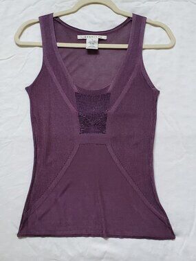 NWOT STUDIO-M Silky Knit Violet Tank Top, Beaded Front, Size XS